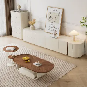 Luxury High White Wood Panel Frame Eco-Friendly Modern Coffee Table Set with TV Cabinet and Storage