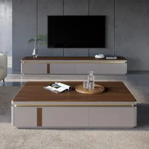 Living Room Furniture Luxury Coffee Table Set TV Cabinet Rock Slab Coffee Table Wooden TV Stand 2 Meter Storage Center Table