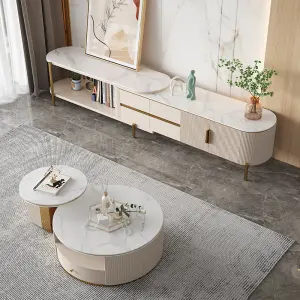 Living Room Furniture Light Luxury Rectangle Coffee Table Slab TV Cabinet Wood TV Stand Combination Set for Small Apartment
