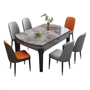 Light Luxury Telescopic Folding Modern Rock Board Dining Table Solid Chair Simple Small Apartment Household Variable