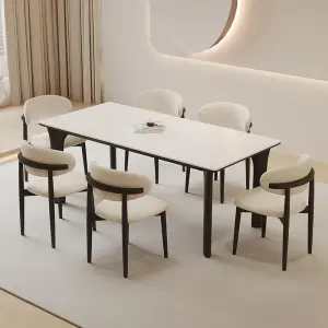 Wood Rectangular Dining Table with Rock Plate Ancient Modern Simple Design for Home Dining