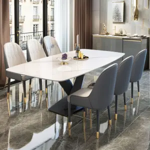 Modern Luxury Rectangular Dining Table Nordic Style Wood Marble Top Extendable Feature for Kitchen & Living Room Furniture