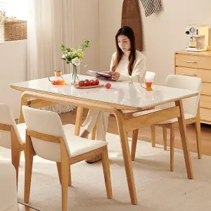 Bamboo Rectangular Dining Table Set for Small Apartment Household Use Assembled