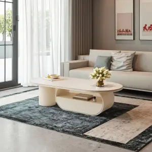 Modern Creative Oval Coffee Table Luxury Lighting Easy Clean High-End Furniture for Small Living Rooms Home Apartments