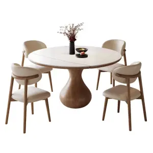 Modern Home Furniture Natural Stone Solid Wood 6-Seater Extendable Dining Room Furniture for Villa Apartment Restaurant Hotel