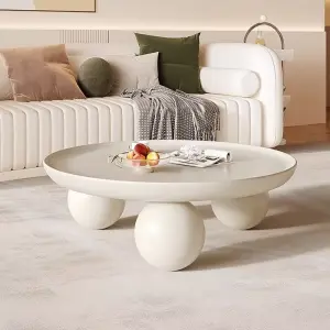 Luxury Round Tray Top Coffee Table Sphere Legs Cream White Matte Custom for Modern Living Room