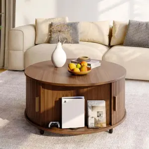 Traditional Round Wooden Durable Eco-Friendly Coffee Table with Multifunctional Storage for Living Room Office Use Home Decor
