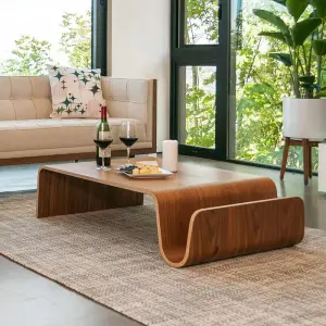 Luxury Bent Plywood S-Shape Coffee Table Walnut One Piece No Legs Side Storage Custom Living Room