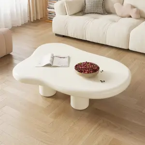 Cloud Cream Wabi-Sabi Modern Nordic Coffee Table Simple Irregular Wooden Panel Design for Small Apartments Home Living Room