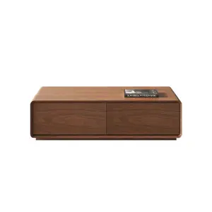 Unique Mid-Century Low Square Coffee Table Curved Bent Wrap 4 Drawers No Legs Dark Walnut Custom Home Decor