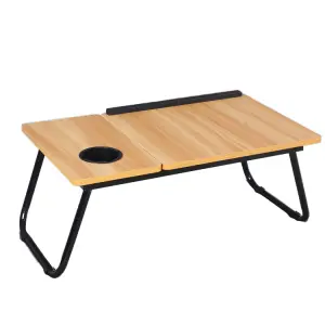 Portable Foldable Laptop Bed Desk Split Top Cup Holder Phone Slot Black Folding Legs Custom for Sofa Bedroom
