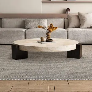 Modern Minimalist Durable Lumio Coffee Table Solid Wood Base Faux Marble Top Living Room Home Furniture