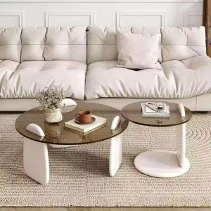 Durable Round Modern Nordic Wood Frame Glass Coffee Table for Living Room Home Furniture
