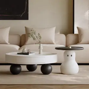 Cream White Snowman Shape Durable High End Modern Living Room Coffee Table Set Wholesale Wooden Center Table