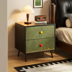 Top Rated French Cream Style Wood Eco-Friendly Nightstand with 2 Drawers for Cozy Bedroom
