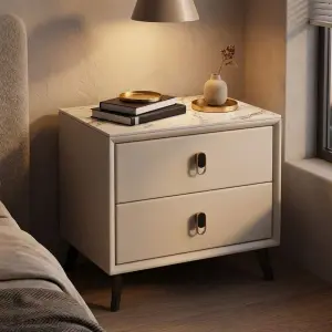 Modern Luxury Bedside Table Wood White Black Grey Double Drawer Narrow Faux Leather Eco-Friendly Bedroom Furniture