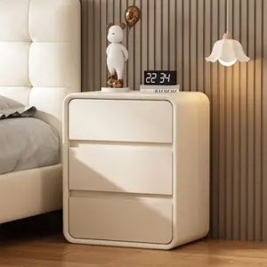 Nordic Wooden Nightstand Modern Style White Color Simple Warm Bedside Table 3 Drawers Wireless Charging Exquisite Small Bedroom