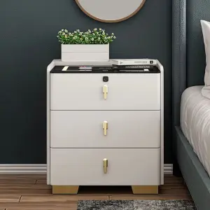 Modern Luxury Leather Smart Apartment 3-Drawer Bedside Table Wireless Charging Fingerprint Password Lock LED Lighting for Hotel