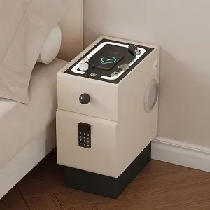Modern Small Lockable Smart Nightstand with Wireless Charging 2-drawer Wooden Multifunctional Home Bedroom Furniture