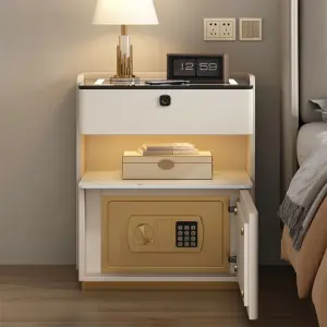 Intelligent Bedside Cabinet with Safe New Designer Luxurious Wooden Smart Bedside Table Modern 1-drawer Leather Bedside Table