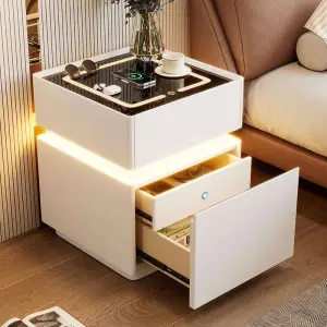 High Quality Smart Bedside Nightstand Safe Luxury Modern Storage 3Drawers Wireless Charging Speaker Wooden Fingerprint Lock