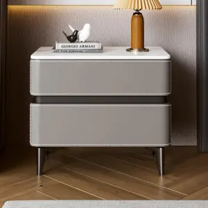 Wholesale Cheap Modern Luxury Designer Wooden Bedside Table with 2 Drawers Wireless Charging Bedroom Nightstand Home Furniture