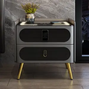 Luxurious Smart Modern Wooden 2-Drawers Wireless Charging Lockable Bedside Table with Italian Design for Home Office