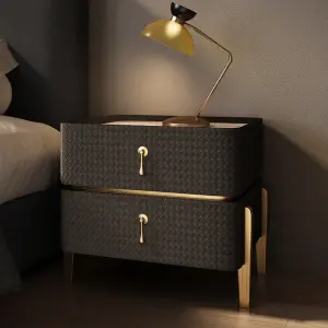 Luxury Cream White Cheap Modern Solid Wooden 2 Drawers Nightstands Gold Feet Bedroom Furniture