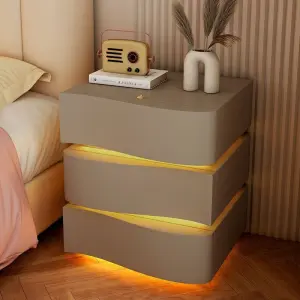 For Modern Wooden Durable Dining Nightstand with Lighting Water Waves Design Home Furniture