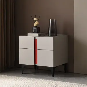 Custom Modern Wooden Marble Bedside Table Nightstand Stone Style Bedroom Side Cabinet