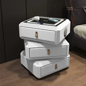 Creative New Design Luxury Modern Bedroom Furniture Smart Nightstand Bedside Table Wooden Rotatable 3 Drawers Hotel Apartment