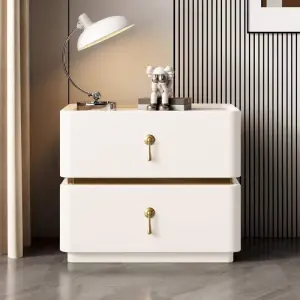 Wholesale Cheap Italian Nightstand Minimalist Furniture White Luxury Modern 2 Drawers Wireless Charging Home Office Solid Wood