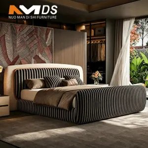 Italian Eco-Friendly Durable Minimalist Bed Villa Living Room Designer Double Black White Striped Soft Upholstered Fabriccloud