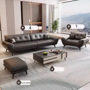 Modern Minimalist Sectional PU Leather Sofa Set-High-Density Sponge Eco-Friendly Office Sofa for Living Room Use