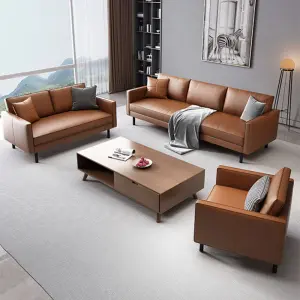 Modern Minimalist Square Small-sized Eco-friendly Durable High-resilience Sponge PU Leather Upholstered Living Room Set Sofa