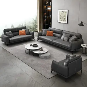 Modern Minimalist Eco-friendly Durable PU Leather Square Sectional Living Room Set of PU Leather-look Upholstered Sofa