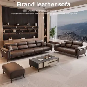 Modern PU Leather Square Sectional Sofa Set Adjustable Features Convenient Pocket Straight-line Layout for Living Room Sponge