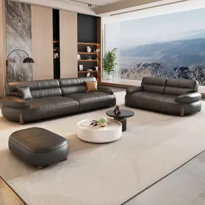 Black Sugar Cloud PU Leather Modern Square Sectional Sofa Set for Apartment and Office Use