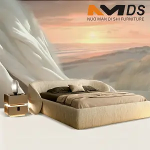 Modern Minimalist Soft Bed with Durable & Eco-Friendly Cotton Linen Fabric Luxury Large Flat-level Master Bedroom Double Bed