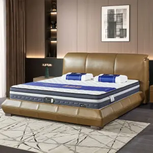 Luxurious Full Size Soft Bed Genuine Leather Upholstery Pine Wood Frame Eco-Friendly Durable Design Foldable 2-Year Warranty