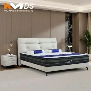 Modern Eco-Friendly Soft Bed High-Density Genuine Leather Upholstery Full Size Foldable Bedroom Furniture for Home Interiors