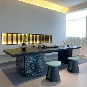 Light Luxury Modern Solid Wood Tea Table Extendable Rock Plate High-End Walnut Office Reception Walnut Rock Plate Tea Table