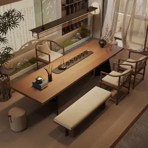 Modern Chinese Style Song Dynasty Aesthetic Solid Wood Large Plate Tea Table New High-End Office Reception Extendable Design
