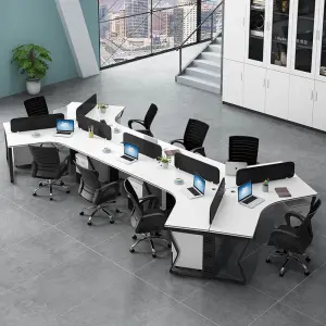 Modern Office Furniture Designs 6 Person Partition Workstation Tables with Wirebox Computer Desk
