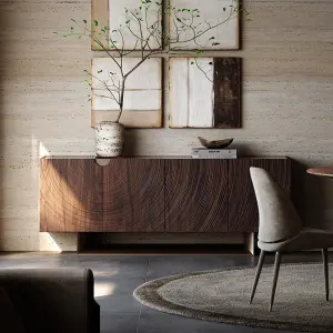 Artistic Carved Middle Ancient Style Solid Wood Sideboard Integrated with Wall for Dining Kitchen & Hotel Use Storage