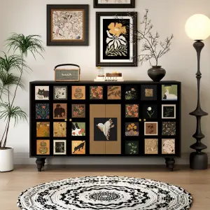 French Retro Solid Wood Storage Cabinet & Sideboard Easy Assembly Home Furniture for Living Room Bedroom Hotel Use-Maxky