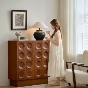 Moden Retro Solid Wood High Cabinet for Home Use Living Room Furniture Storage Locker Wall Mount Dining Side Cabinet Tea Cabinet