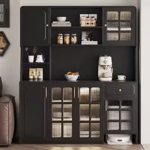 Modern Retro American Dining Sideboard with High Tea Storage Wall Cabinet Integrated Sweeping Design against Wall