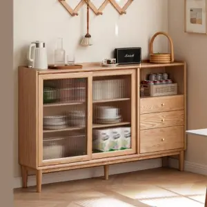 Ultra-Thin Solid Wood Sideboard Cabinet Modern Oak Tea Log Kitchen Storage for Living Room Home Furniture