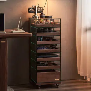 Glass Display Cabinet Sofa Sideboard Black Walnut Removable Jewelry Organizer Armoire Cabinet Solid Wood Tea Set Cabinet